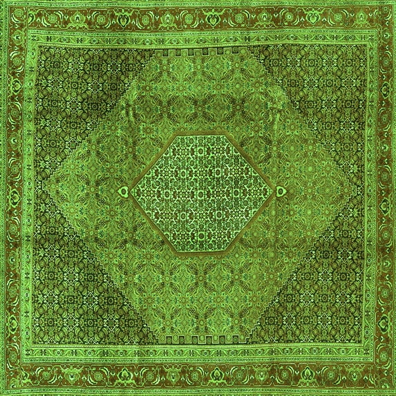 Ahgly Company Indoor Square Medallion Green Traditional Area Rugs, 7' Square