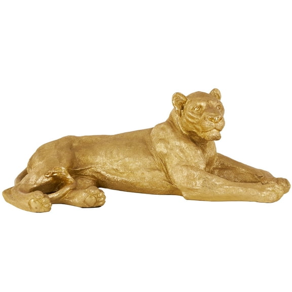 44" x 16" Gold Resin Laying Tiger Sculpture, by DecMode