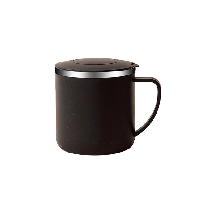 Black 350Ml Stainless Steel Covered Water Cup Coffee Cup Double Layer Insulated Sealed Leaks Proof Office Tea Cup Black Color 11.8 Oz Capacity