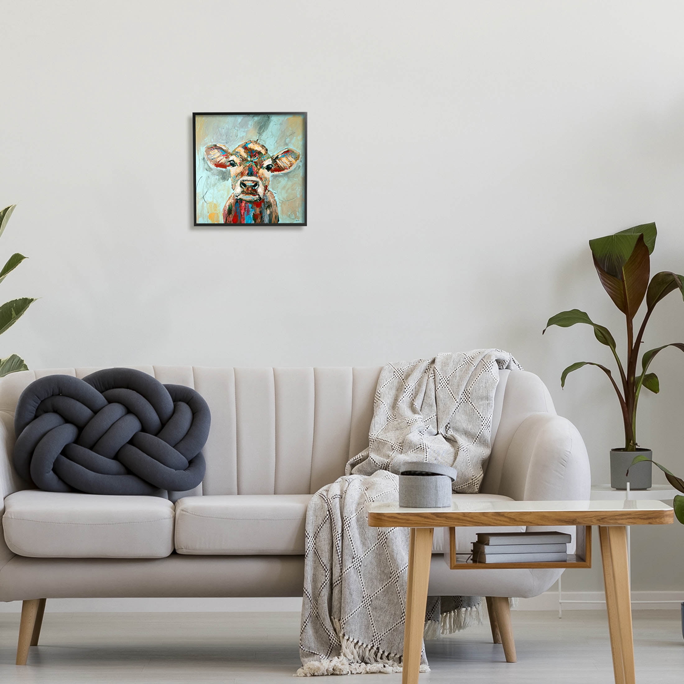 Brushed Painting Cow Animal Animals & Insects Painting Black Framed Art Print Wall Art
