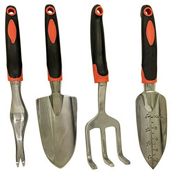 Set of 4 Gardening Tool Set - Transplant Trowel, Hand Cultivator Rake, Hand Trowel, and Weed Remover
