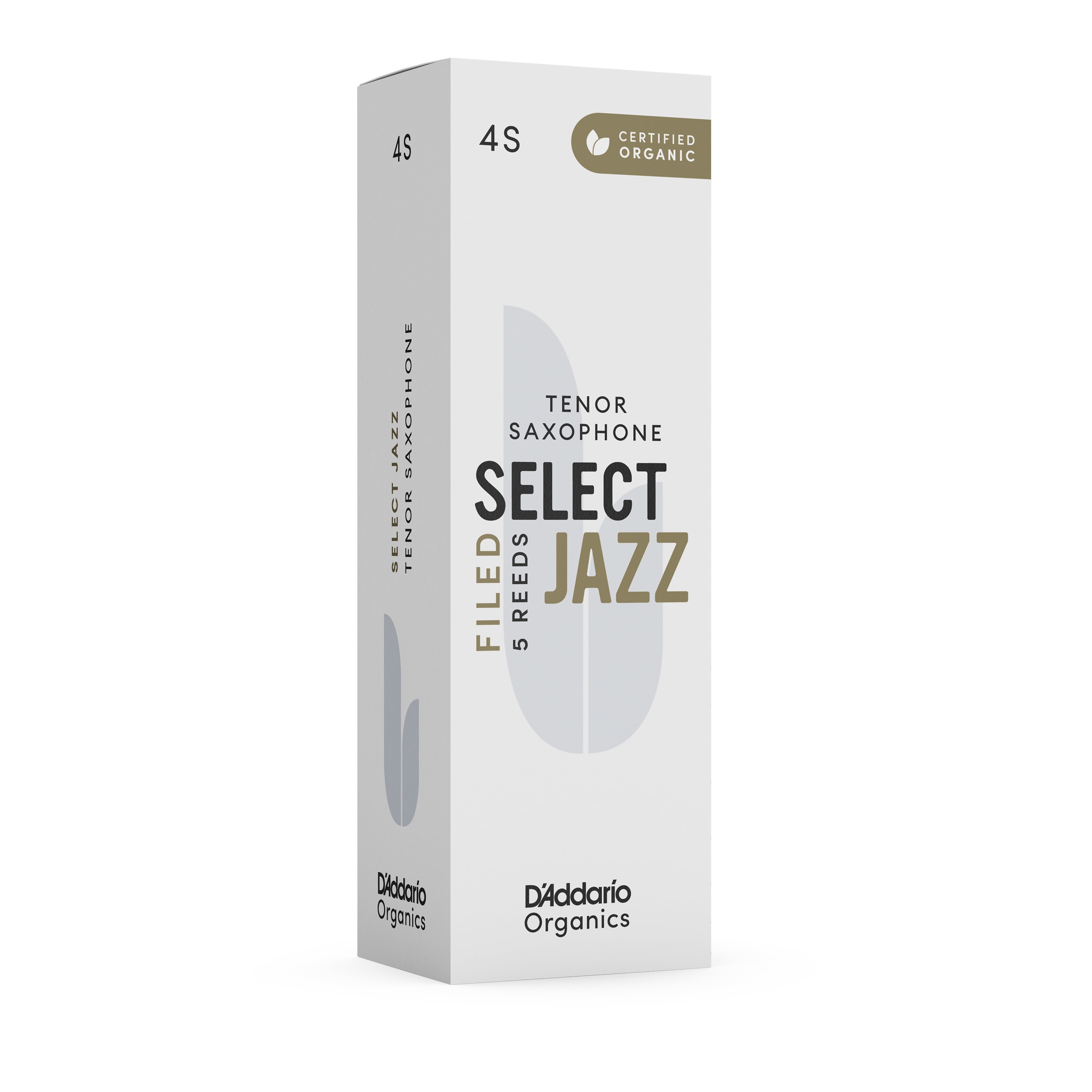D'Addario Organic Select Jazz Filed Tenor Sax Reeds, Strength 4 Soft, 5-pack