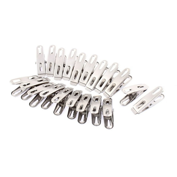 Unique Bargains 20 Pcs Household Stainless Steel Nonslip Multipurpose Clothing Clothespins Clips Silver Tone