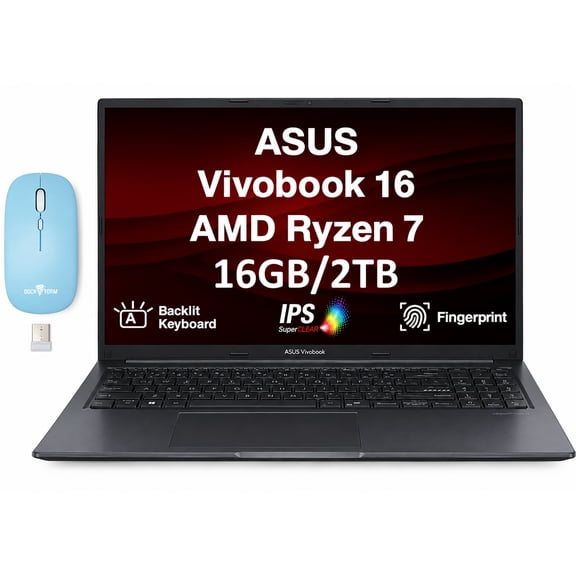 ASUS Vivobook 16 16" WUXGA Laptop, AMD Ryzen 7 7730U, 16GB DDR4, 2TB SSD, Win 11 Pro w/Wireless Mouse