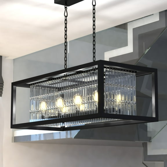 Catana 8L Crystal and Bronze Linear Chandelier Island Pendant Light Fixture