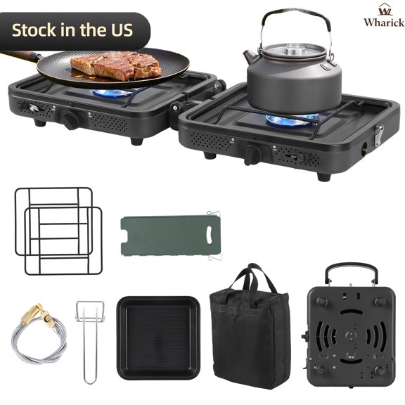 Wharick Foldable Camp Stove Dual Burner Portable Outdoor Cooktop 20000 BTU