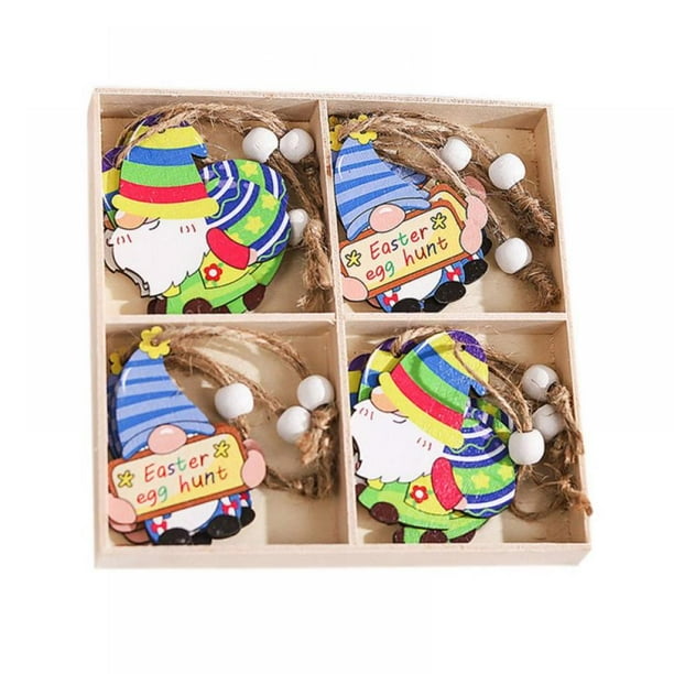 12 Pieces Easter Gnomes Ornaments Wooden Gnomes Hanging Tags Easter