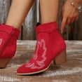 thumbnail image 6 of Xfvqtps Womens Ethnic Style Ankle Boots Western Cowboy Boots Embroidery Design Chunky Heel Pull on Boots for Winter Casual Outfit Red, 6 of 9