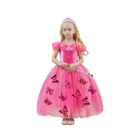 

luethbiezx Kid Girls Princess Dress Butterfly Pattern Tulle Dress Off Shoulder Wedding Party Dress