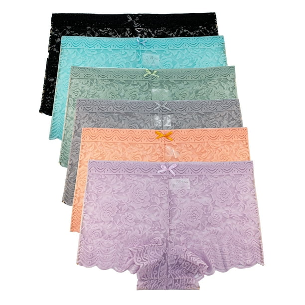 Barbra Women's Lace Boy Shorts Panties Regular & Plus Size MultiPack