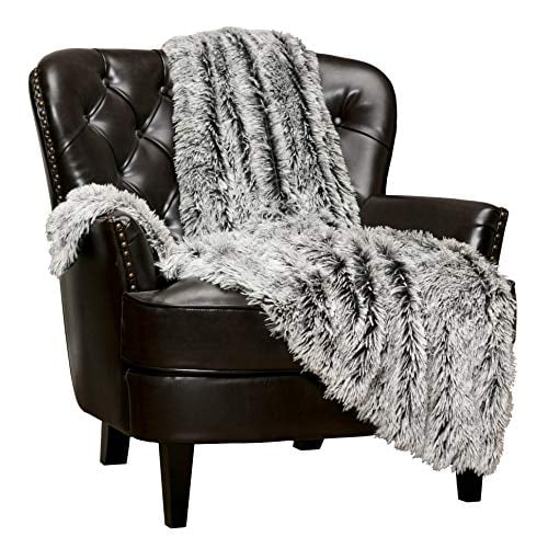 Chanasya Super Soft Fuzzy Shaggy Faux Fur Throw Blanket - Chic Design Snuggly Plush Lightweight with Fluffy Reversible Sherpa for Couch Living Room Bedroom Home Décor (50x65 Inches) Frost Tip Black
