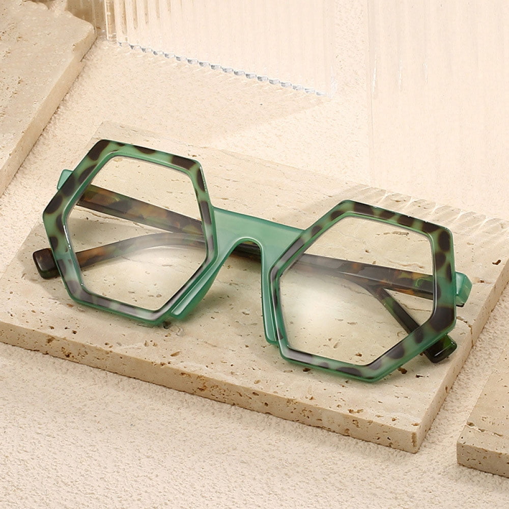 4 Pairs of Polygon Blue Light Blocking Reading Glasses 3.00 Oversized Tortoiseshell Presbyopic Glasses Stylish Candy Color Spring Hinge Readers +3.00