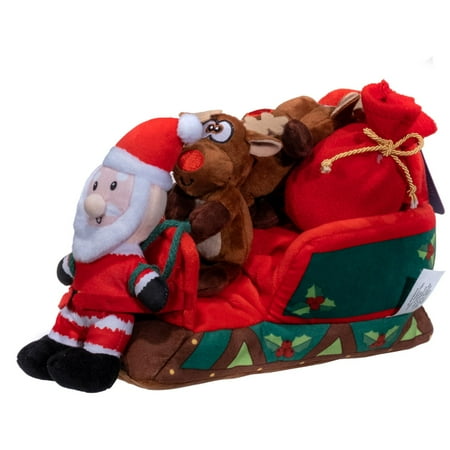 UPC: 0810058051226 | Pronk! Christmas Santa & Reindeer Sled 6-Pc 11.5-Inch Durable Soft Plush Squeaky Puzzle Dog Toy Set