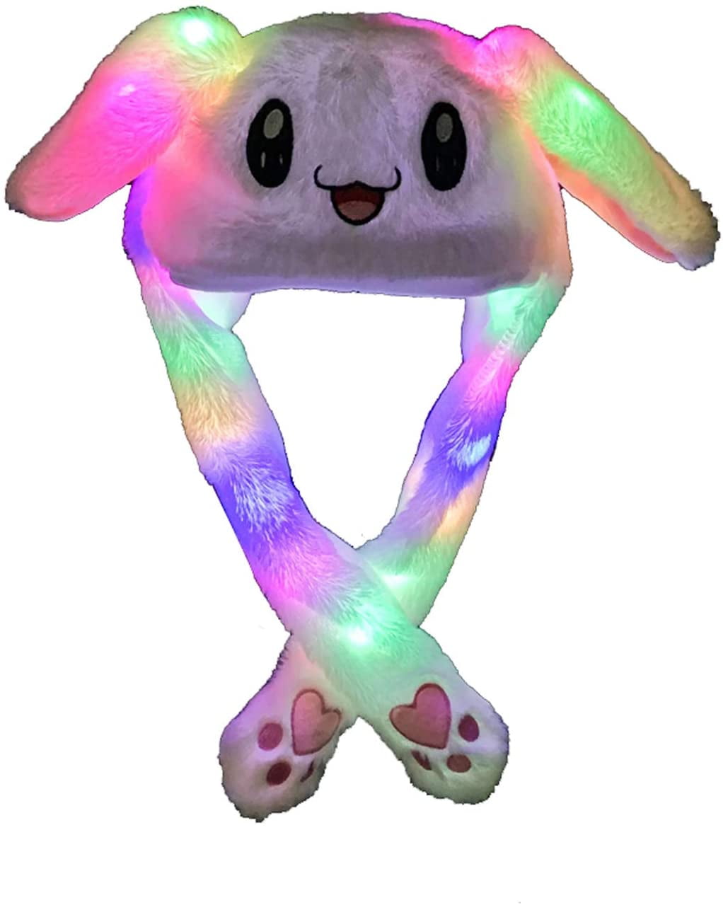 Transser LED Glowing Plush Bunny Hat Funny Cute Rabbit Hat Moving Ear Hat Control Ear Beating Bunny Cartoon Warm with Colorful Lights Animal Plush Toy Hat for Girls 