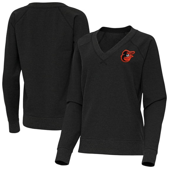 Women's Antigua Heather Black Baltimore Orioles Varsity Tri-Blend V-Neck Long Sleeve T-Shirt