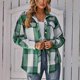 thumbnail image 4 of Chaqueta a cuadros para mujer con solapa, botonadura única, informal, holgada, con estampado de cuadros, chaqueta de manga larga con cinturón tonal, Verde L, 4 of 8