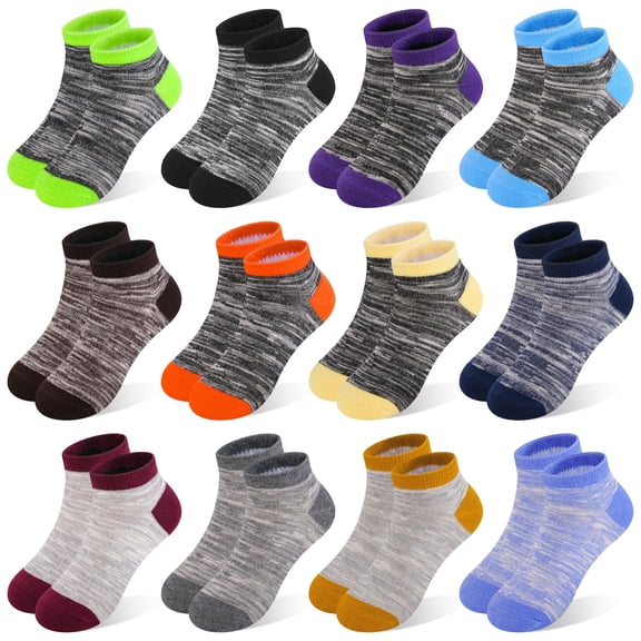 Boys Ankle Socks, 12 Pack Kids Athletic Low Cut Socks Sizes for 2-10 Years