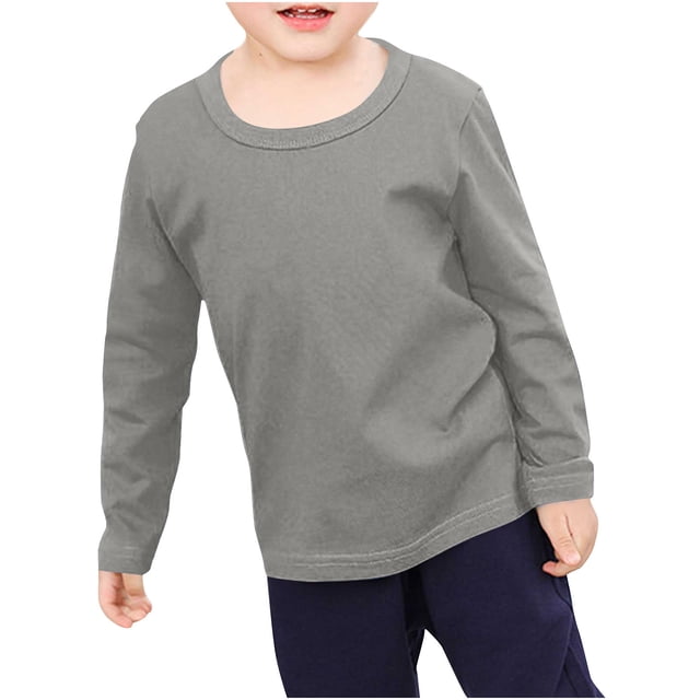 RXIRUCGD T-Shirts pour Tout-Petits Enfants Garçons Filles Mode Couleur Unie Col Rond Manches Longues Haut ( Gris, Taille : 4-5 Ans )