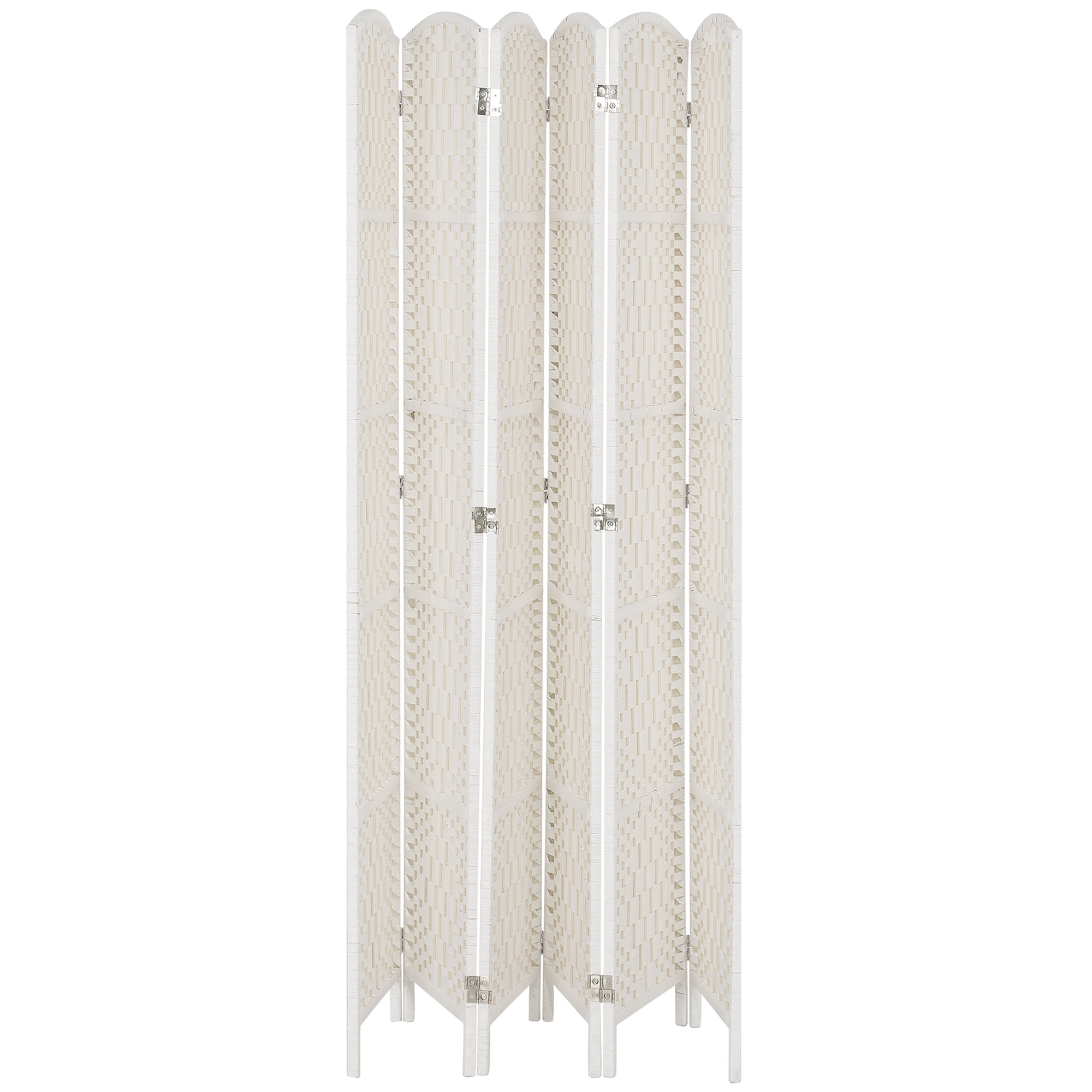 HOMCOM Room Divider, 6 Panel Folding Privacy Screen, 6FT Tall Portable Wicker Weave Partition Wall Divider for Bedroom, Home Office, White