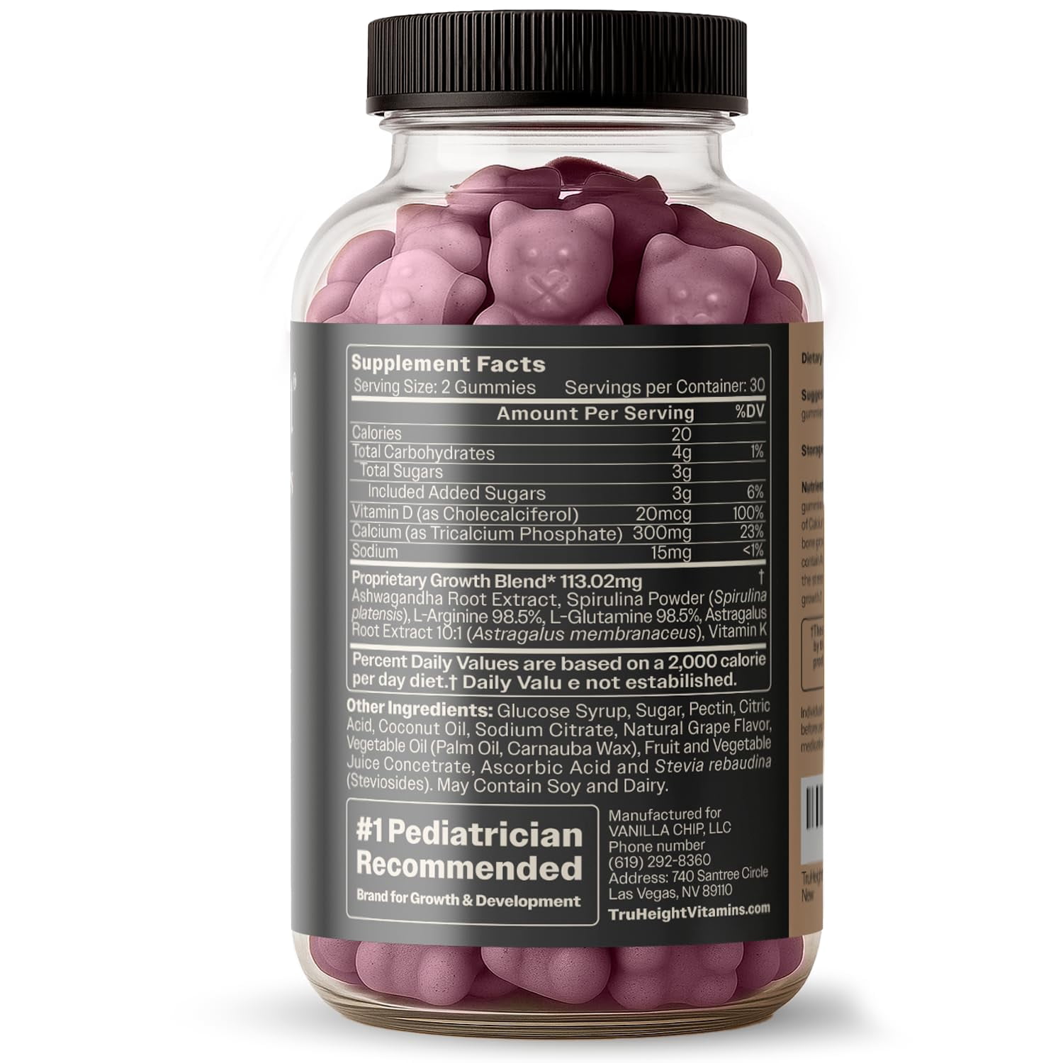 TruHeight Growth Gummies (Grape) Tall Nutrition for Natural Growth Supplement for Kids & Teens - Vitamin D, K, Calcium & Ashwagandha, Bone Strength Vitamins D3 K2, Picky Eater, Taller Ages 5+