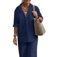 thumbnail image 3 of FASHIONWT Basic Loose Loungwear Long Sleeve Shirts Baggy Pants Summer Women Outfit Sets, 3 of 4