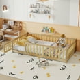 thumbnail image 2 of URTR Twin Size Montessori Floor Bed with Safety Rails & Door, Rubber Wood Floor Bed Frame Twin with Removable Slats, Low Profile Montessori Bed for Bedroom, Natural, 2 of 7