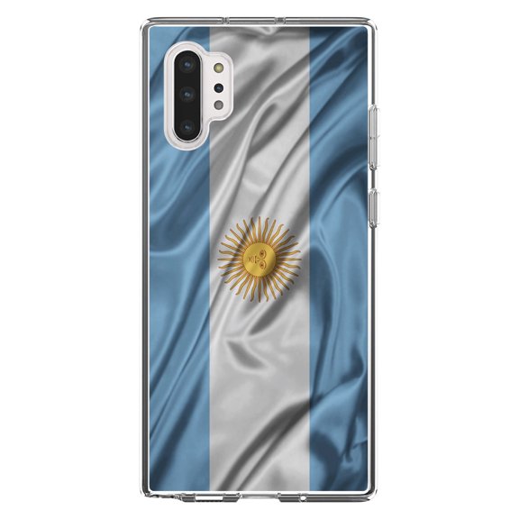 DistinctInk Clear Shockproof Hybrid Case for Galaxy Note 10 PLUS (6.8" Screen) - TPU Bumper, Acrylic Back, Tempered Glass Screen Protector - Argentina Waving Flag