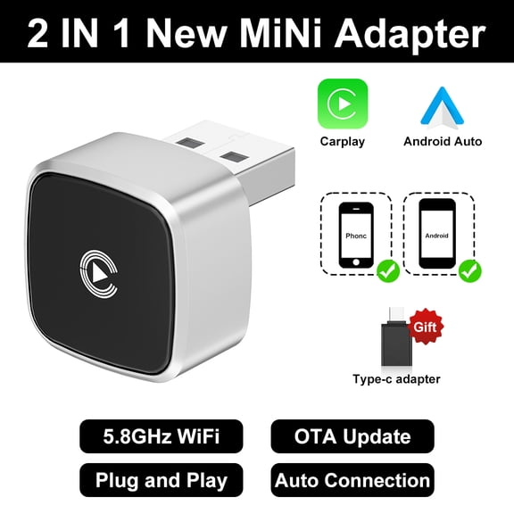 Wireless CarPlay Android Auto Adapter USB Dongle Smart Mini Box Plug and Play Universal for Toyota Nissan Honda Ford Car