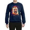 thumbnail image 2 of Wild Bobby, Tiger Growling Colorful Trippy Tie Dye Animal Lover Unisex Crewneck Graphic Sweatshirt, Vintage Heather Navy, Small, 2 of 3