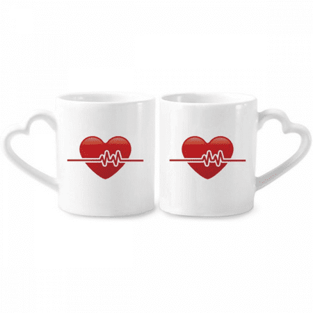 

Heart Electrocardiogram Pattern Design Couple Porcelain Mug Set Cerac Lover Cup Heart Handle