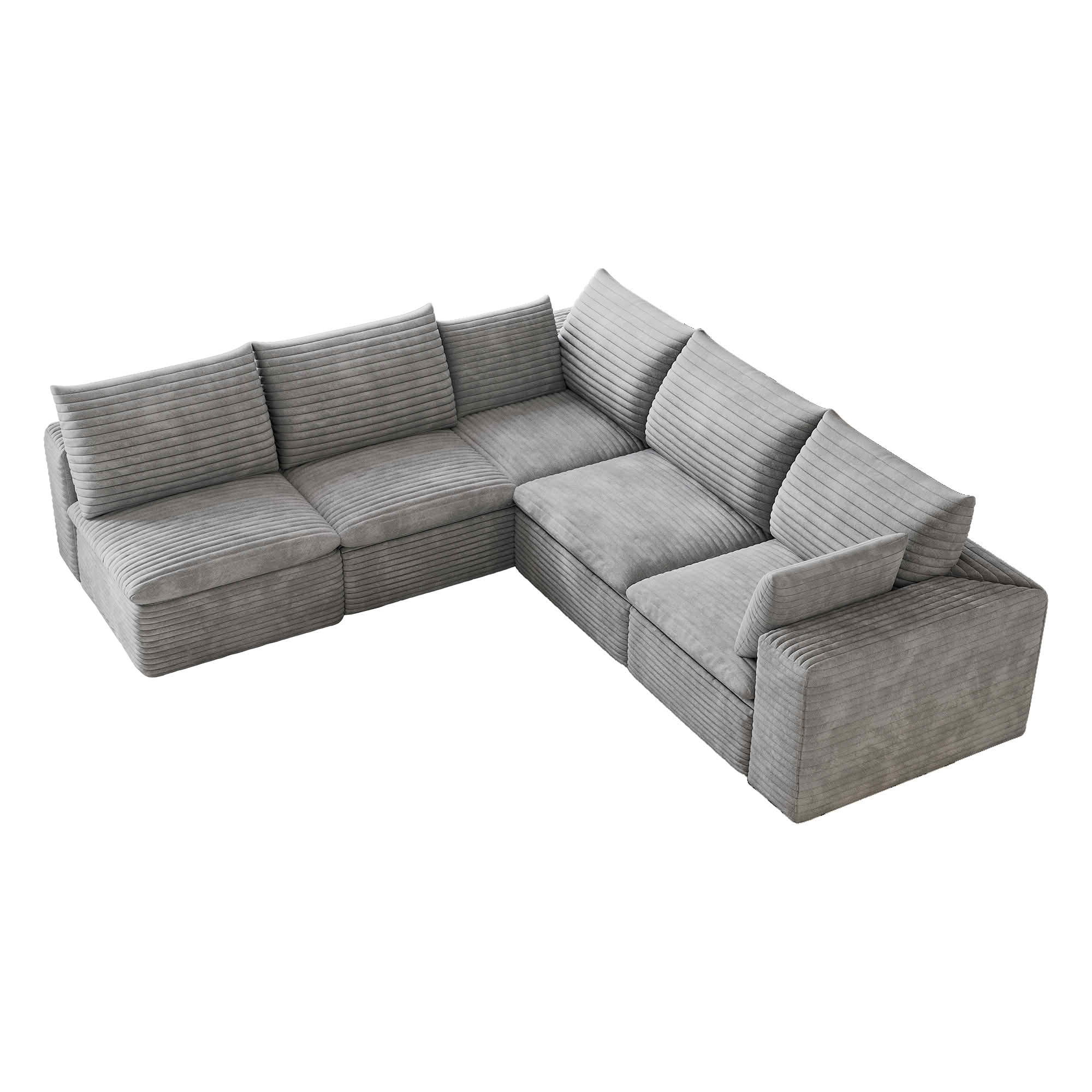 MAYEERTY 98.5"x 102.4" L‑Shaped Cloud Modular Sofa, Corduroy Deep‑Seat Sectional Couch, Double‑Layer Removable Cushions, No‑Assembly DIY Sponge Sofa for Living Room Bedroom Conference Room Apartment