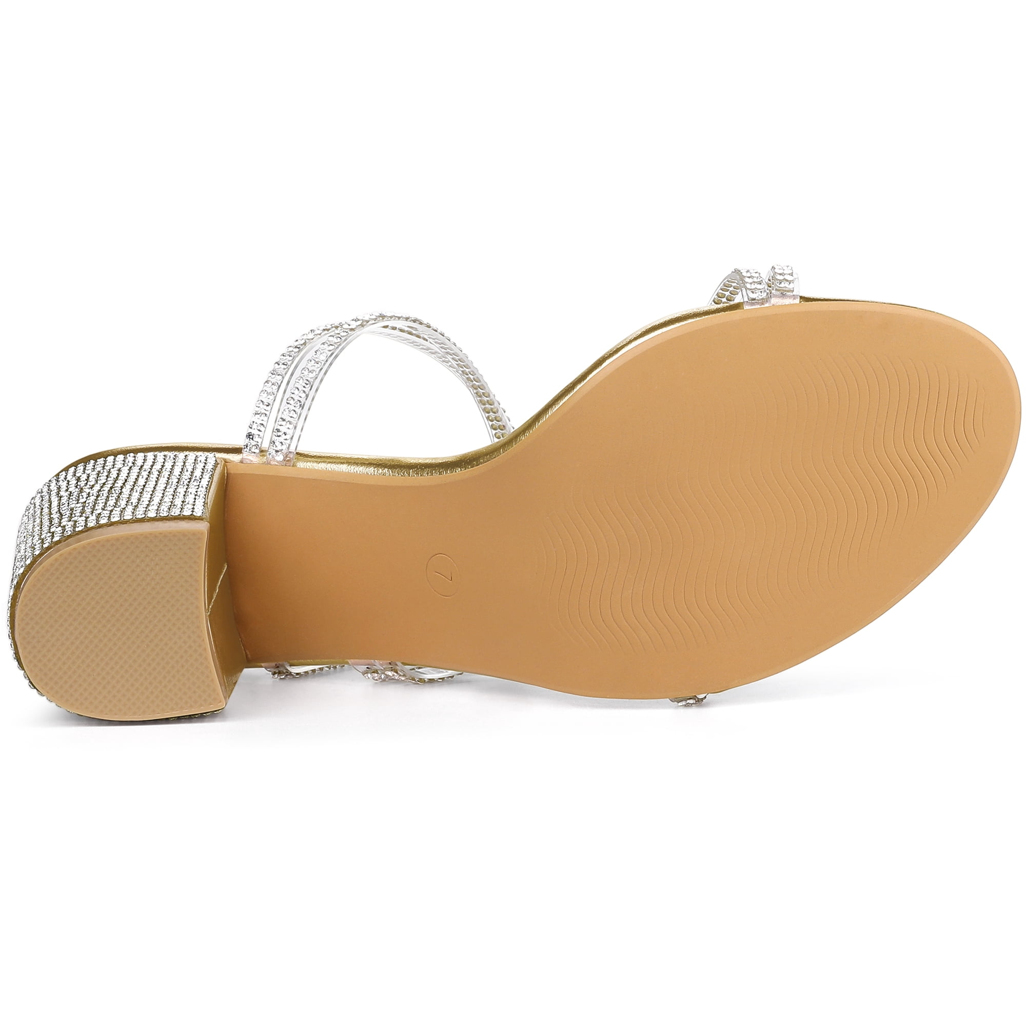 DARING DIVA Women's Rhinestone Block Heel Slide Sandals Gold 6