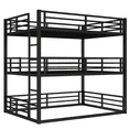 thumbnail image 4 of Tcbosik Full over Full over Full Size Triple Bunk Bed, Heavy Duty Metal Bed Frame with Built-in Ladder and Full Length Guardrail, Space Saving, Black, 4 of 9