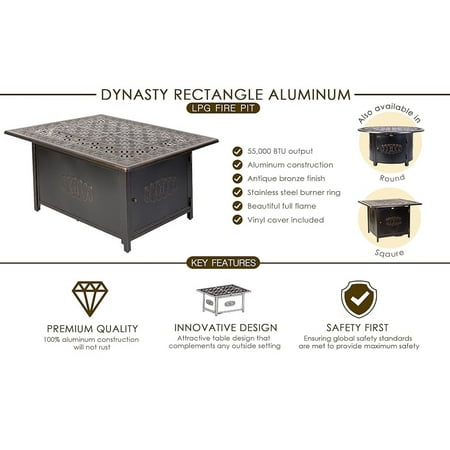 Fire Sense - Dynasty Rectangular Aluminum LPG Fire Pit - Antique Bronze