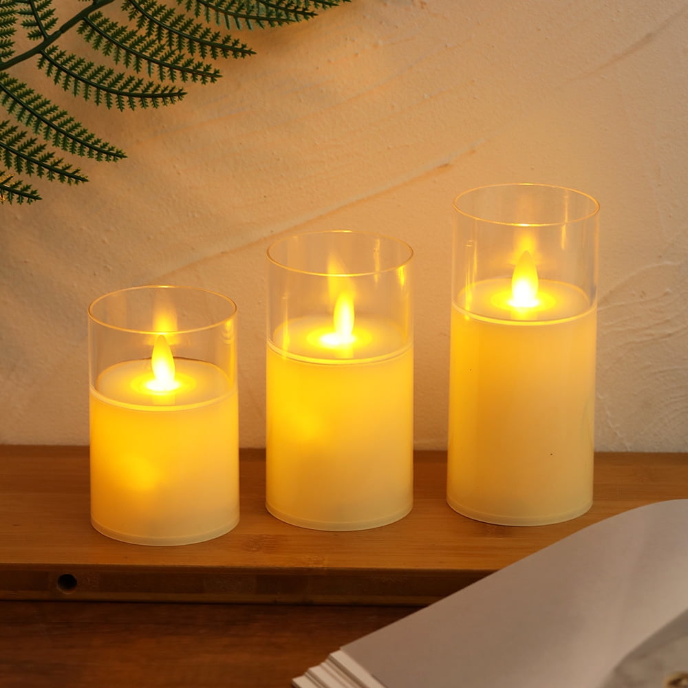 Rosnek Clear Glass Flameless Candles, Flickering LED Votive Pillar