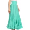 thumbnail image 3 of Sakkas Lika Long Ruffle Paneled Fold Over Adjustable High Waist Batik Flare Skirt - Aqua - Medium, 3 of 4