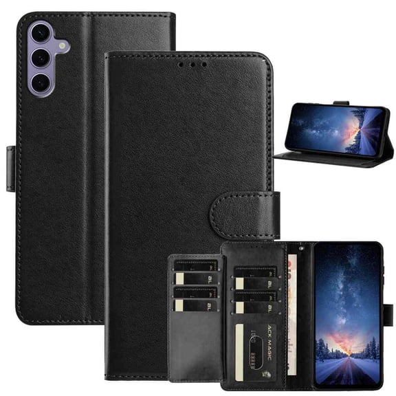 TECH CIRCLE for Samsung Galaxy S26 PU Leather TPU Wallet Case Cash & Credit Card Slots Flip Stand Magnetic Closure Non-Slip Lightweight Shock-Absorbent Cover,Black