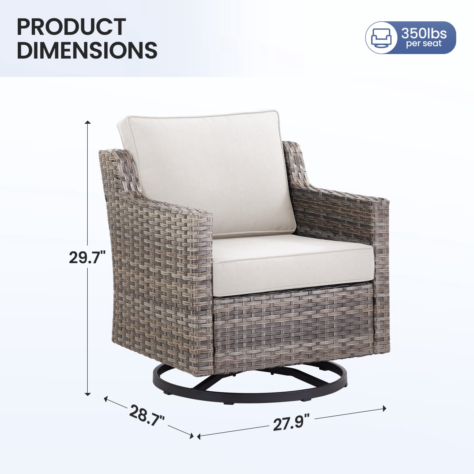 Hommoo 2-Piece Outdoor Patio Swivel Rocker Chairs, Patio Gray Wicker Furniture Swivel Chairs Set with Cushion, for Porch, Poolside, Deck, and Yard, Beige