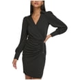 thumbnail image 1 of Karl Lagerfeld Womens Solid Ruched Surplice Dress, black, 2, 1 of 2