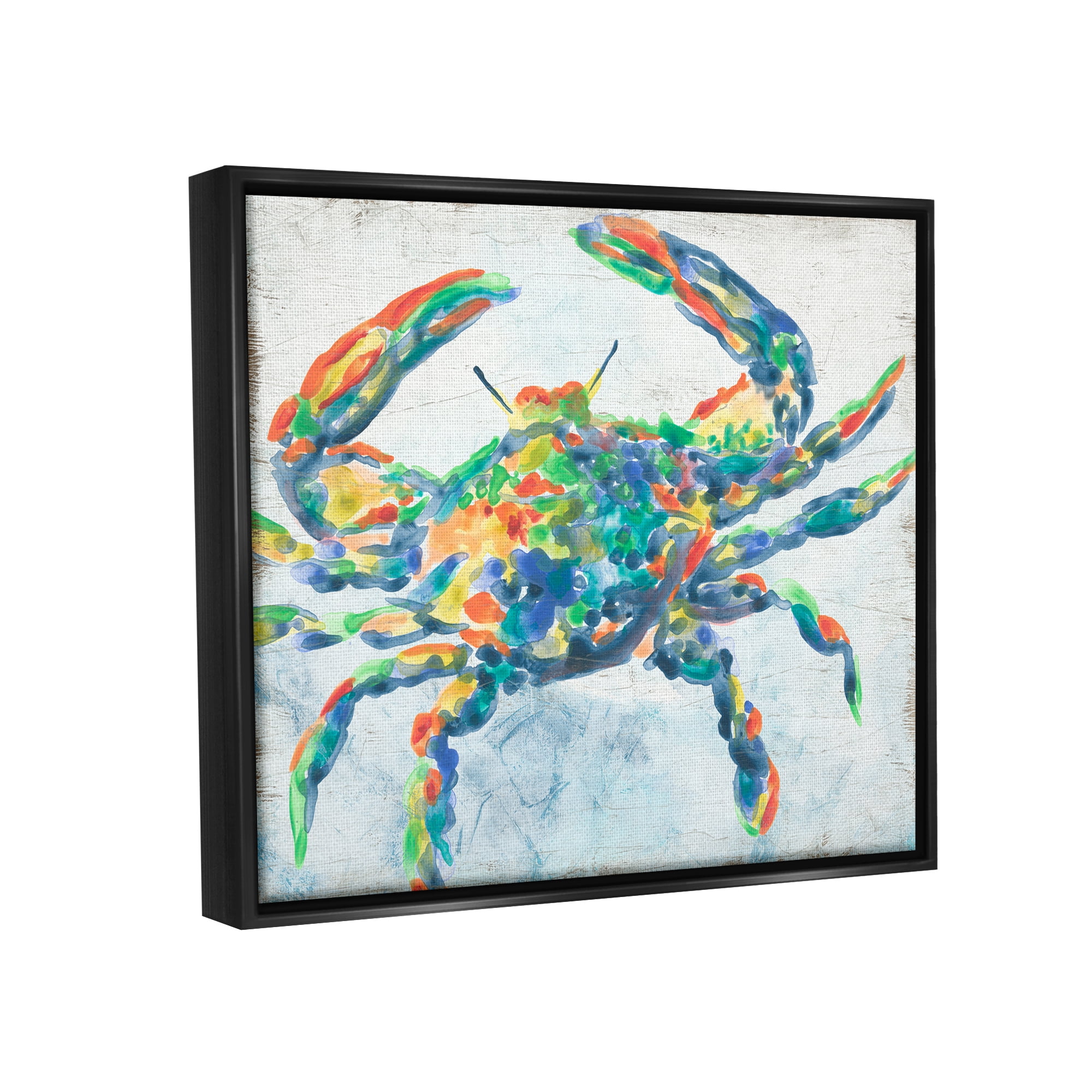 Stupell Industries Abstract Hued Crab Animals & Insects Painting Black Floater Framed Canvas Art Print Wall Art, 31 x 25