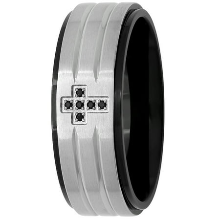 Men's 1/20 Carat T.W. Black Diamond Stainless Steel Cross Band, 8mm