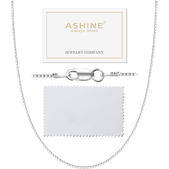 925 Genuine Top Sterling Silver Box Chain Necklace for Women, 1mm 0.8mm Italian Chains, Dainty & Sturdy Necklace with Silver Polishing Cloth Available in 16-36 Inch[r262]