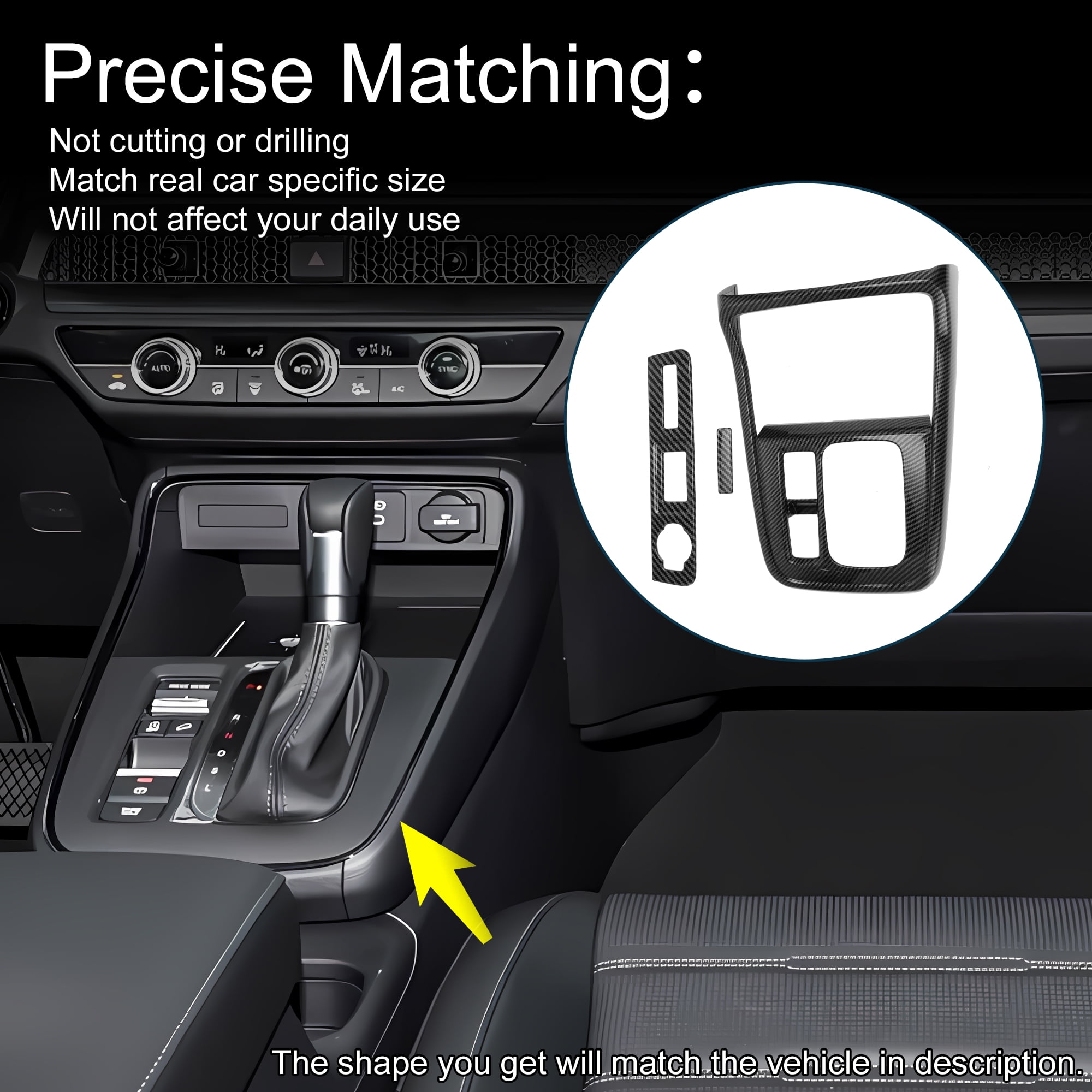 Unique Bargains Plastic Gear Shift Knob Button Cover for Honda CRV 2023-2025 Console Gear Panel Decal Trim Sticker Interior Accessories Carbon Fiber Black 1 Set
