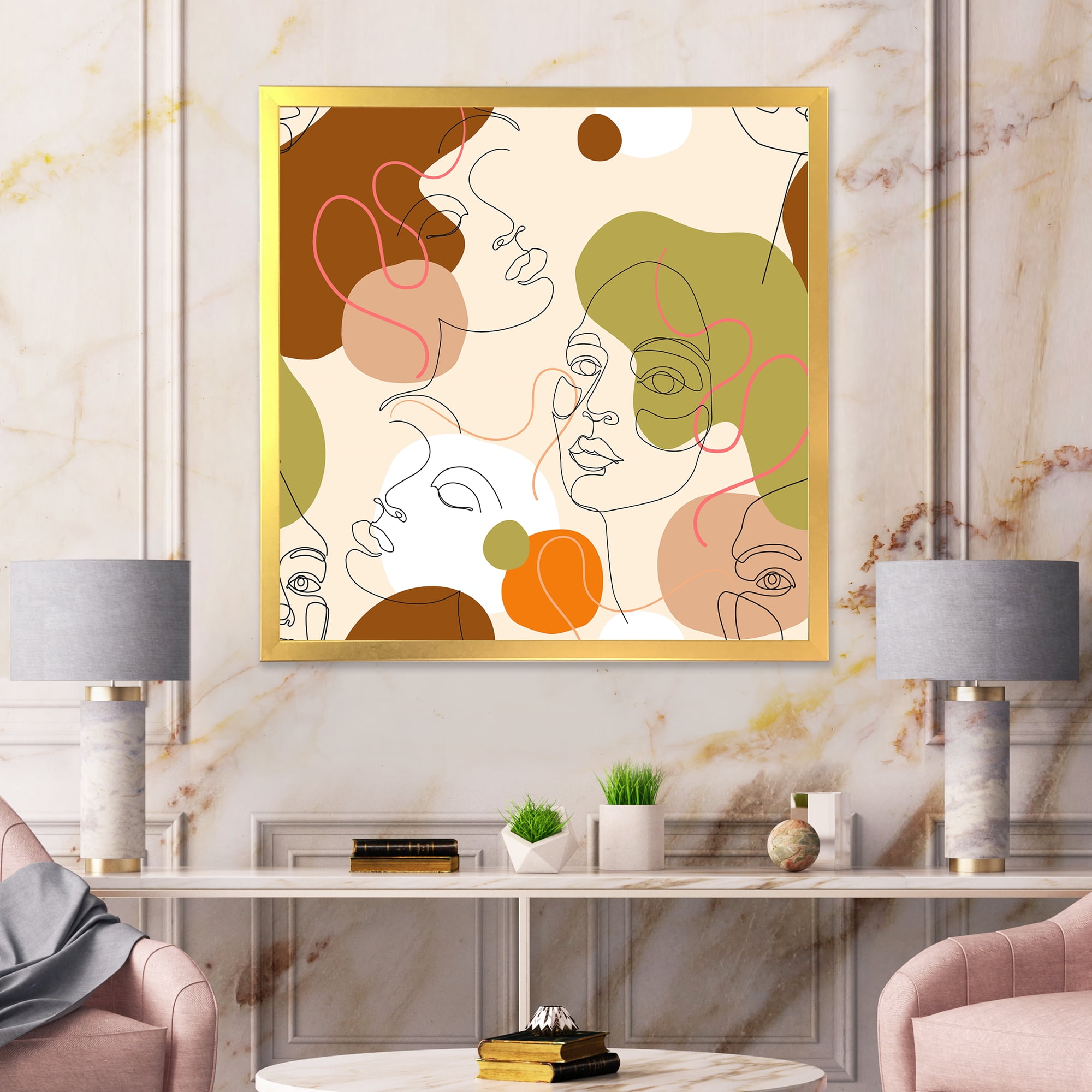 Designart 'One Line Portrait of Afro American Women VII' Modern Framed Art Print