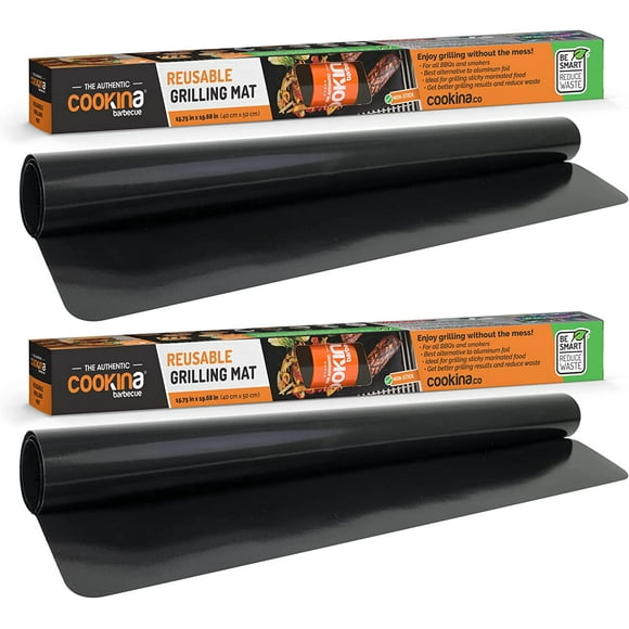 COOKINA BBQ Reusable Grill Mat (Pack of 2) - 100% Non-Stick, Easy to Clean Grilling Sheet for Smokers, as Well as Gas,