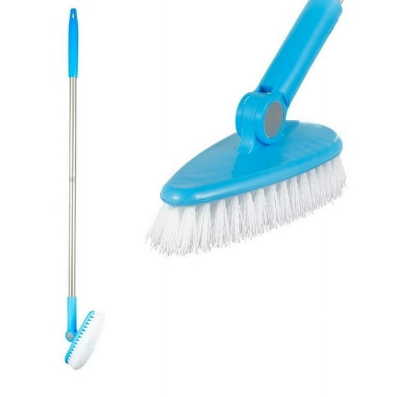 Long Handle Floor Scrub Brush Kitchen Push Broom with 180 Rotatable Head Stiff Bristles Brush Adjustable Bathroom Push Brush Cleaning Tool for Cleaning Patio Bathroom Kitchen
