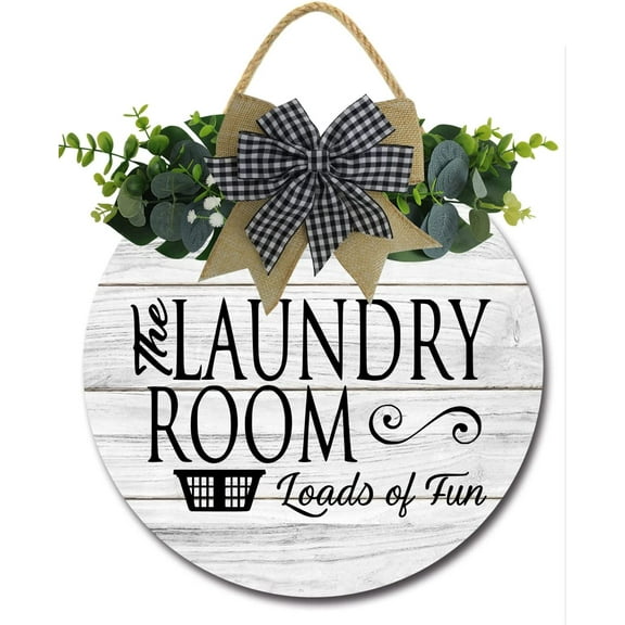 Eveokoki 12" Laundry Room Sign Rustic Wooden Plaque Wreaths for Wall Door Funny Decor Vintage Hanging Sign for Laundry Room Wash House Farmhouse