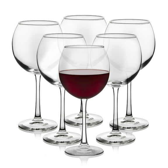 Libbey Vina Glassware Set, Elegant, Balloon-Shaped Red Wine Glasses Set of 6, Long Stem Wine Glasses for Weddings, Birthdays, and Special Occasions