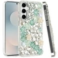 thumbnail image 3 of For Samsung s25 FE Rose Flower Full Diamond Bling Stones - Green, 3 of 3