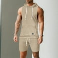 thumbnail image 3 of Dpytoraw Men's Workout Hooded Tank Tops Sleeveless Gym Shirt Sweat Shorts Hoodie Set 2 Piece Outfits Jogging Suits, 3 of 5
